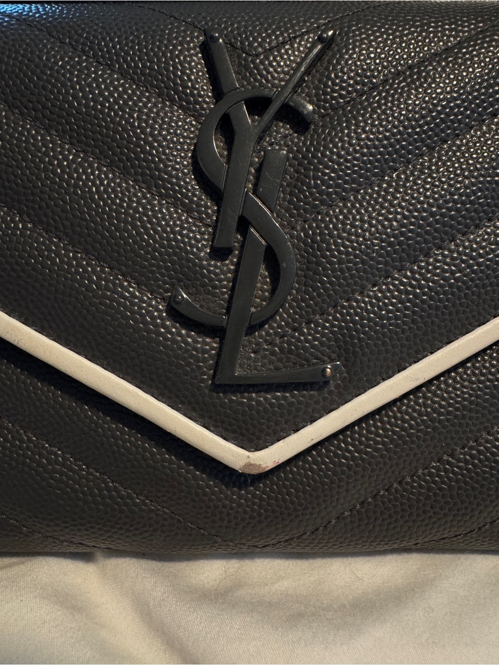Saint Laurent Black Leather Long Wallet with White Trim - Picture 7 of 9
